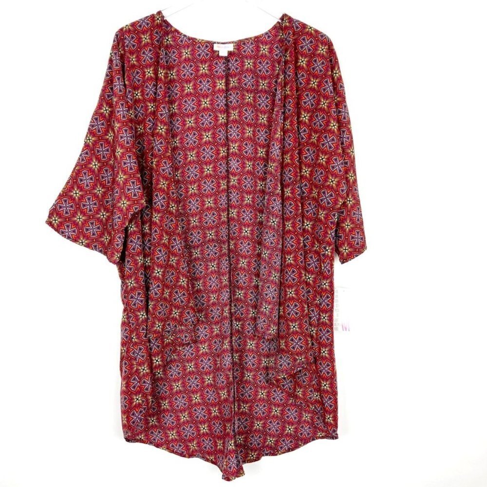 NWT LuLaRoe Kimono Women's Medium Burgundy Print Lindsay Waterfall Draped Topper